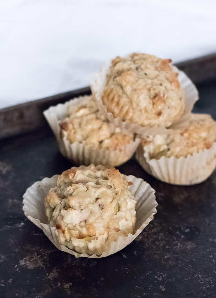 a stack of apple oatmeal muffins