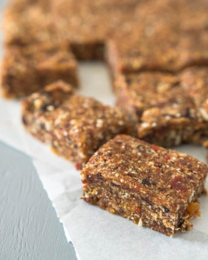 dried fruit bars on parchment