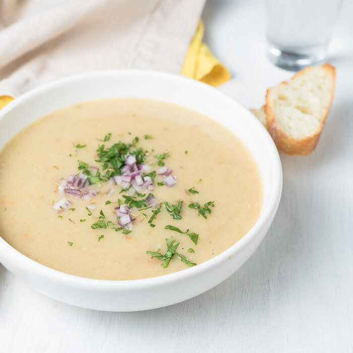 cream of garlic soup served with crusty bread