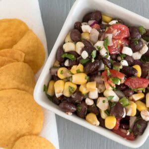 blackbean and corn dip with feta cheese