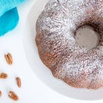 chocolate chip bundt cake with pecans top view