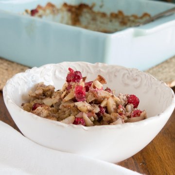 Cranberry and Pear Baked Oatmeal | www.infinebalance.com Breakfast recipe. Vegan