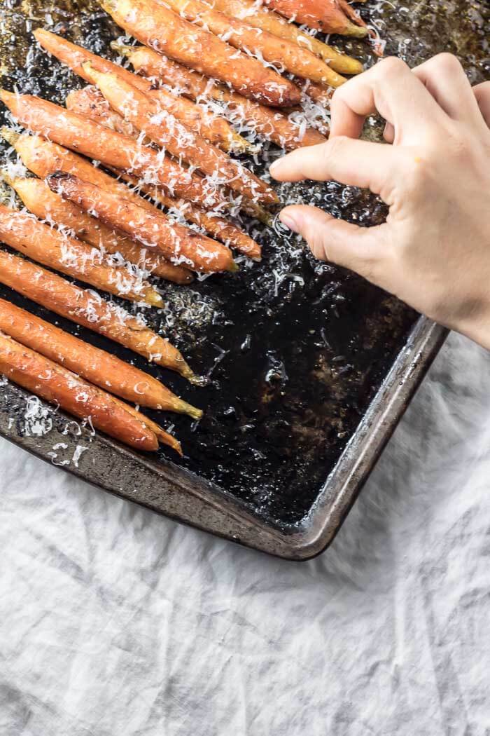 balsamic roasted carrots sprinkled with parmesan 