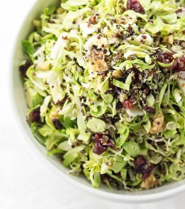 Raw Brussels Sprout Salad with Quinoa and Cranberries