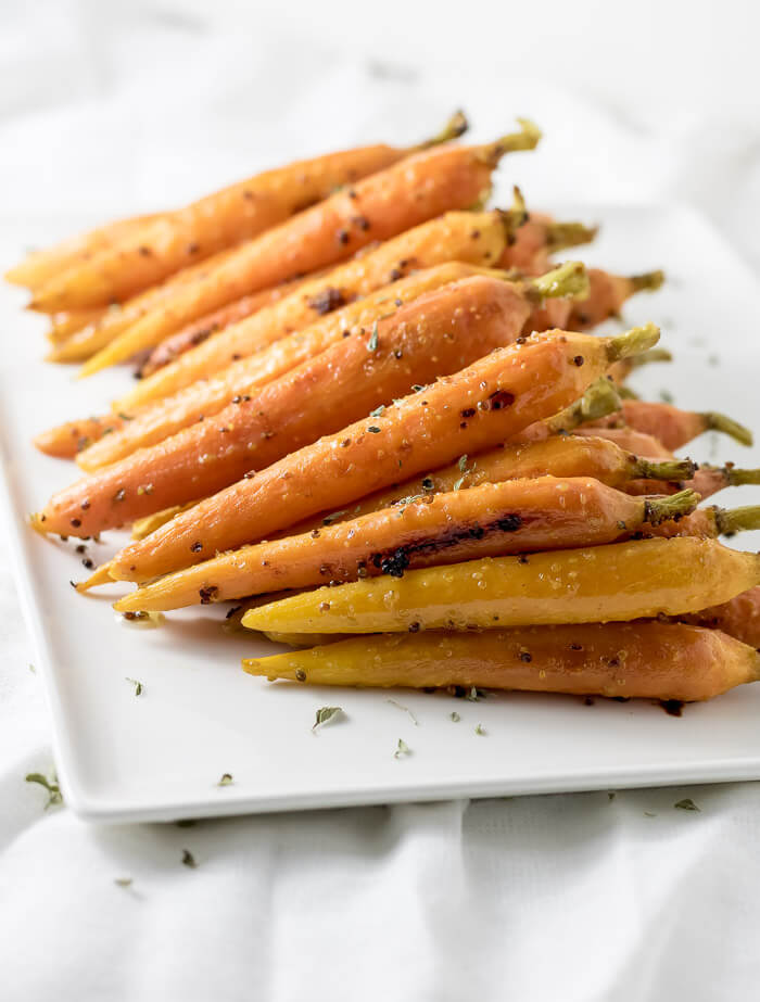 maple glazed carrots on a serving plater