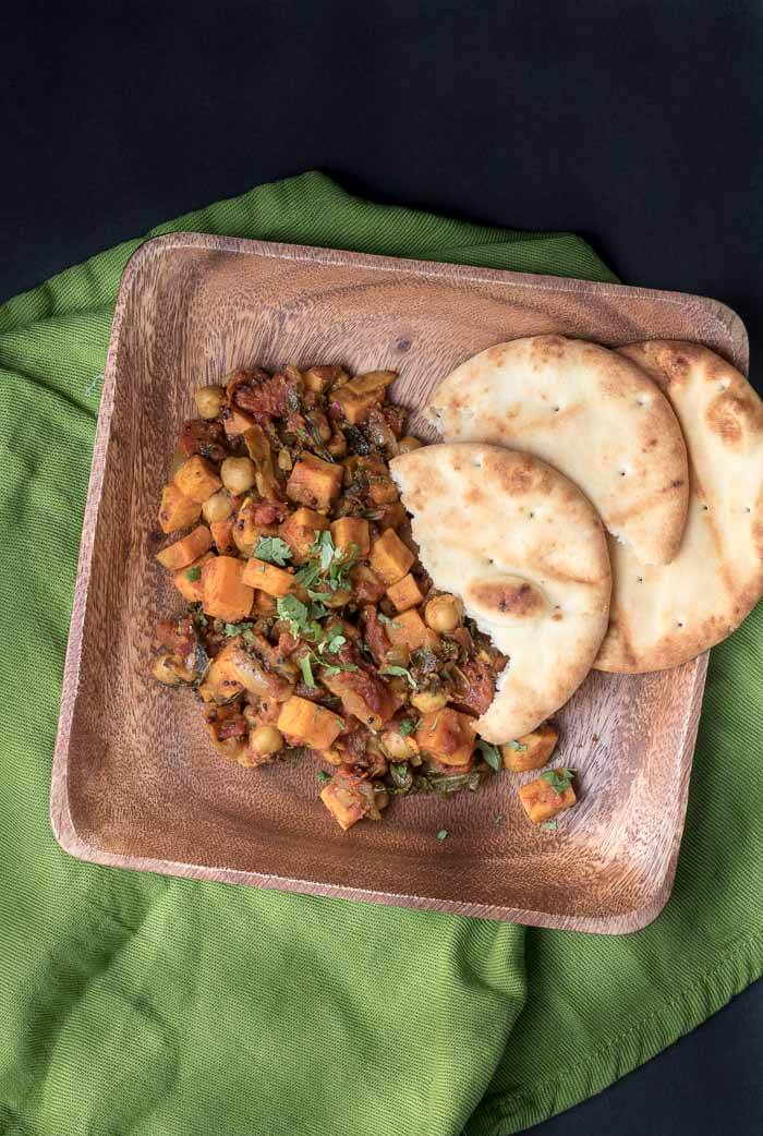 Sweet Potato and Chickpea Curry with Naan bread