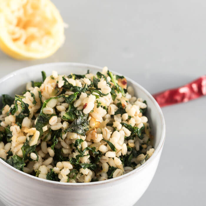 Barley with Lemon and Kale in a bowl