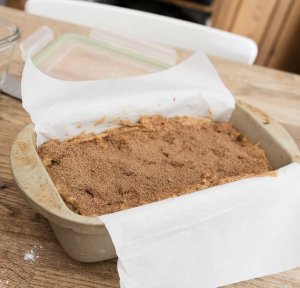 pumpkin spice bread just before baking with sugar and spice topping