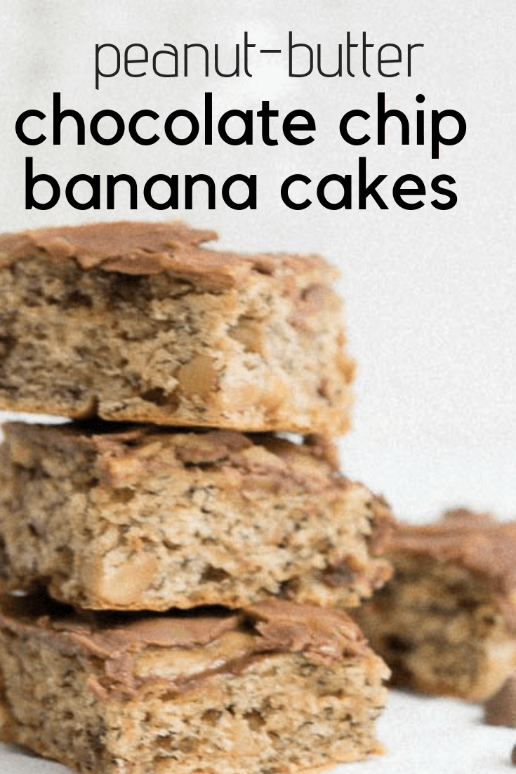 a stack of peanut-butter chocolate chip banana cakes