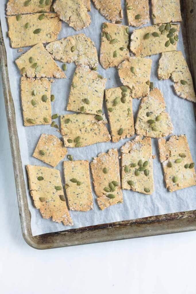 seed crackers on a baking tray