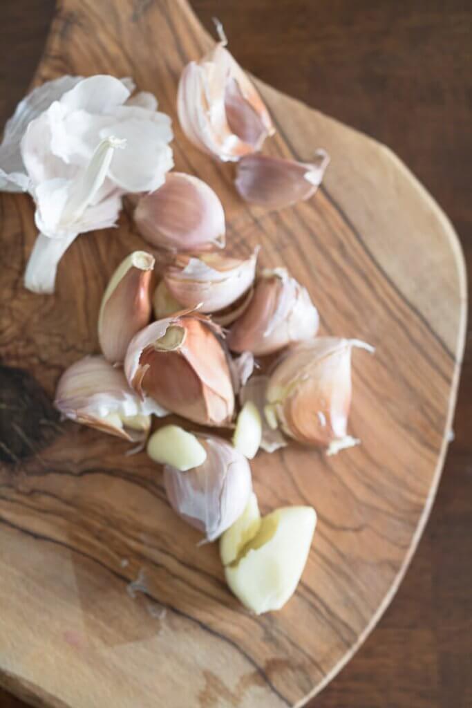 peeling garlic cloves for garlic soup
