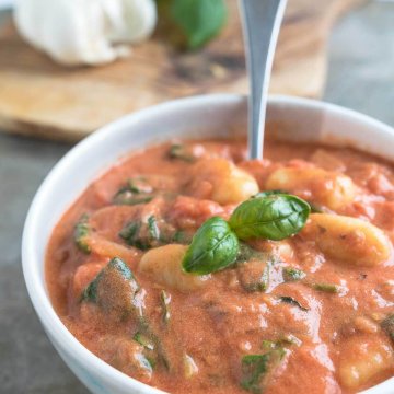 creamy tomato gnocchi soup made with San Marzano tomatoes