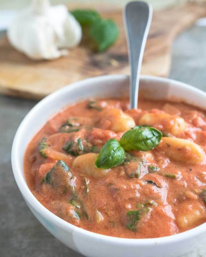 creamy tomato gnocchi soup  made with San Marzano tomatoes