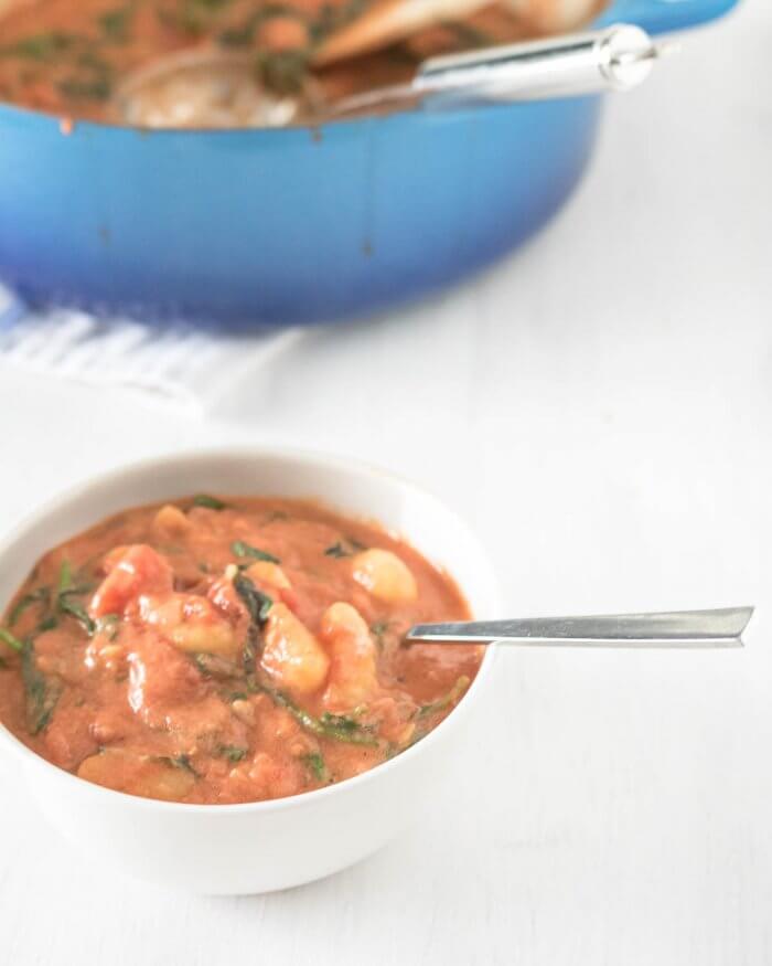 creamy tomato gnocchi soup with spinach