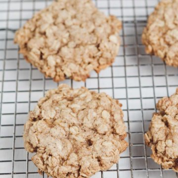 freshly baked granola cookies on a cooling rack