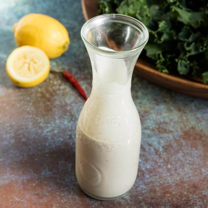 creamy lemon tahini dressing with kale salad 