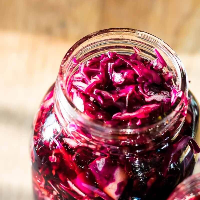 spiced red cabbage in a mason jar