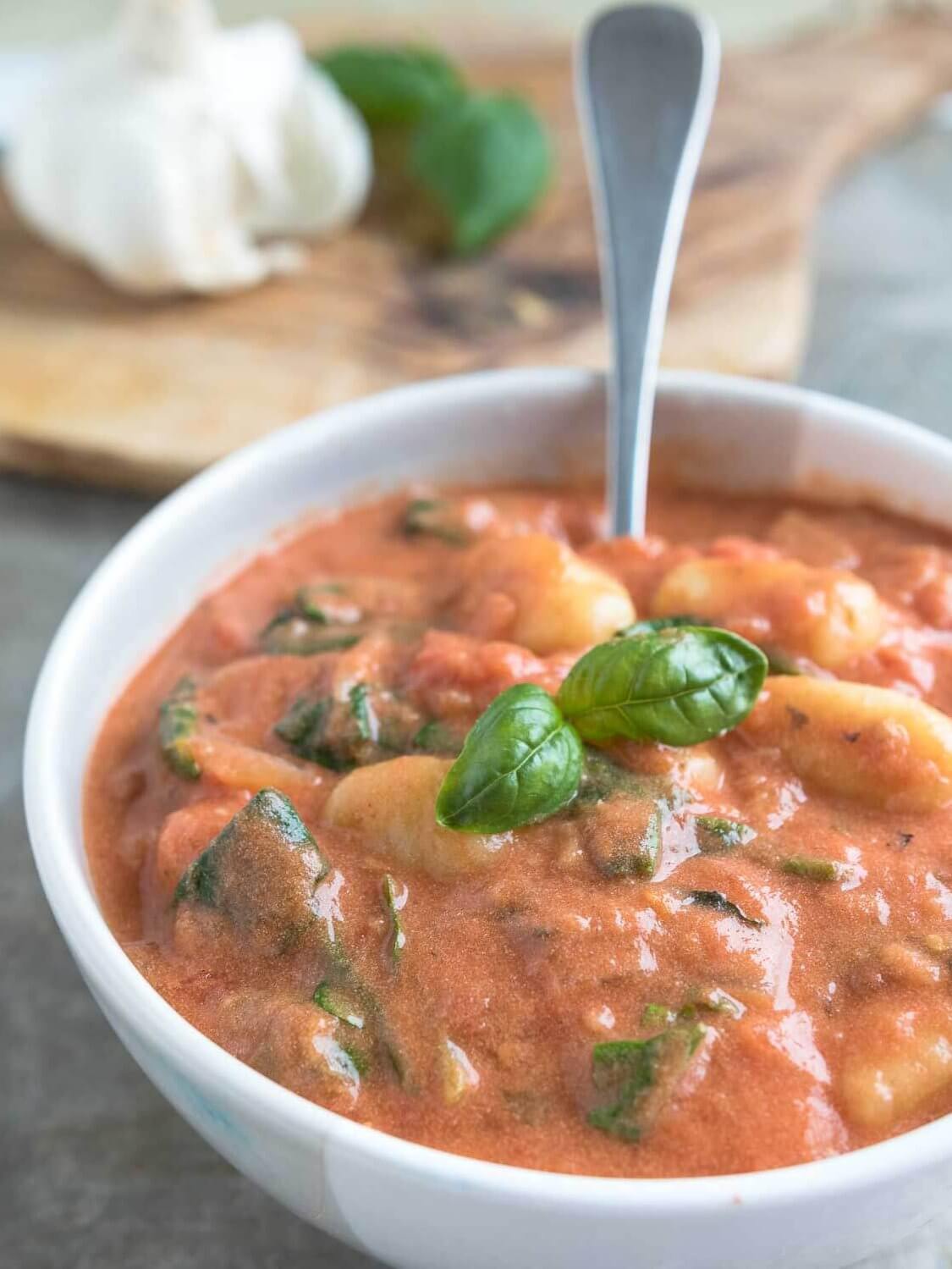 creamy tomato gnocchi soup made with San Marzano tomatoes