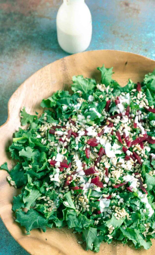 kale salad with beets and sunflower seeds