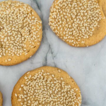 sesame butter cookies on a marble counter top